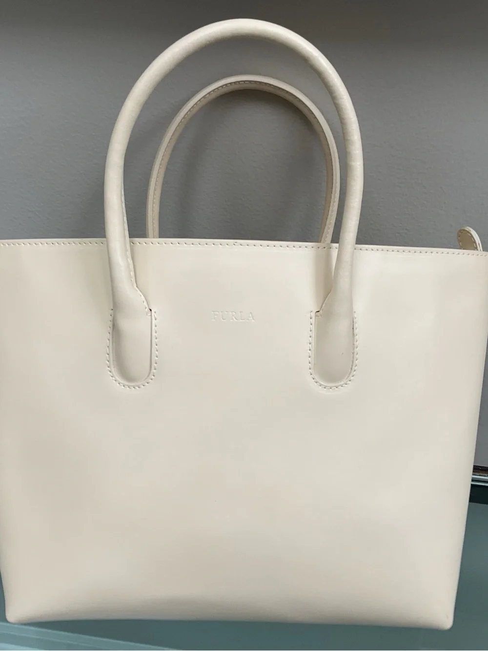 Furla Cream Leather Satchel with Top Handles